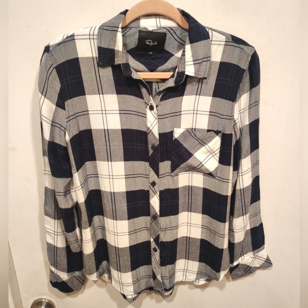Rails Women's Hunter Midnight Pine Rayon Plaid Shirt Sz XS Country Granola Girl